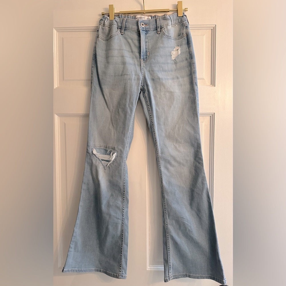 Abercrombie Kids High Rise Flare Jeans Light Wash Distressed 13/14 NWOT!